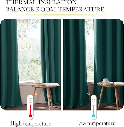 NICETOWN Small 100% Blackout Curtains with Same Color Liners, Thermal Insulated 2-Layer Lined Drapes, Energy Efficiency Window Draperies for Dining Room (Emerald Green, 2 PCs, 52-inch W by 45-inch L)
