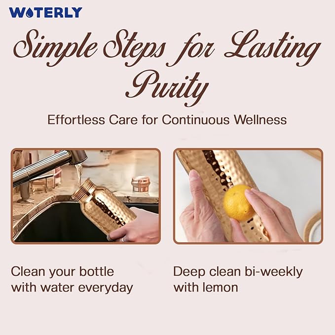 Hammered Copper Water Bottle With Set Of 2 Plain Tumbler | Premium Quality | Pure Authentic Copper Bottle (34 Oz /1000ml ) With Set 2 Copper Tumblers For Drinking