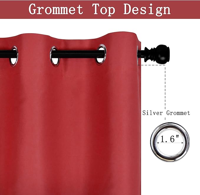 Red Valance for Kitchen Blackout Grommet Curtain Valance Window Treatment for Living Room Short Straight Drape Valance for Bedroom Kids Room/Basement/Loft 100X18 Inch Long 1 Panel