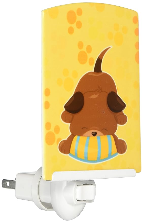Caroline's Treasures BB7076CNL Puppy on Yellow Pawprints Ceramic Night Light Compact, UL-Certified, Ideal for Bedroom, Bathroom, Nursery, Hallway, Kitchen, 6x4x3, Multicolor