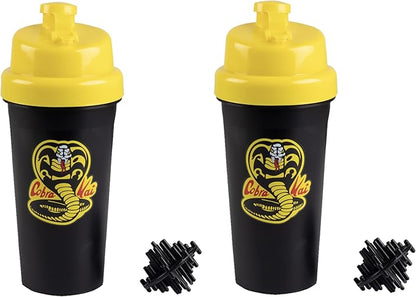Cobra Kai Shaker Bottle with Blender Mixer Ball, 25oz, 2-Pack - Blend Protein Powder, Sports Drinks, Shakes, Smoothies & More - Officially Licensed - Season 6 Karate Kid Gift for Kids, Teens, Adults
