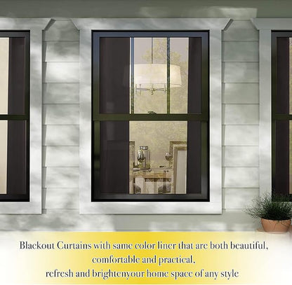 NICETOWN 100% Blackout Window Curtain Panels, Full Light Blocking Drapes with Same Color Liner for Nursery, 72 inches Drop Thermal Bedroom Drapes Curtains (Brown, 2 Pieces, 52 inches Wide Per Panel)