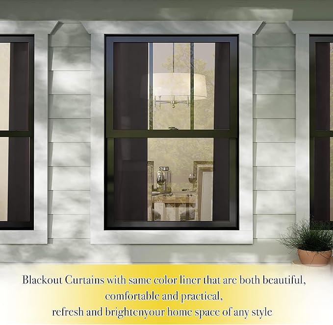 NICETOWN Short Complete 100% Blackout Curtains, Thermal Insulated & Energy Efficiency Window Draperies with Same Color Liner, Noise Reducing Small Drapes for Kids Room (Brown, 42"W by 63"L, 2 Panels)