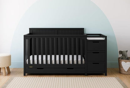 Graco Hadley 5-in-1 Convertible Crib and Changer with Drawer (Black) – GREENGUARD Gold Certified, Crib and Changing Table Combo with Drawer, includes Baby Changing Pad, Converts to Full-Size Bed