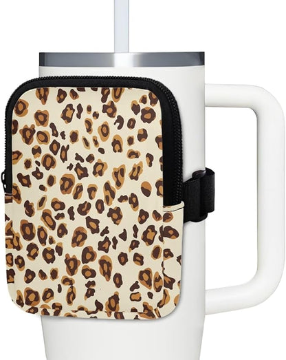 Leopard Stanley Cup Pouch with Adjustable Strap Water Bottle Storage Bag 20oz-40oz IceFlow Tumbler Pouch for Stanley Accessories