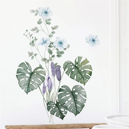 Tropical Leaf Green Leaves Wall Decals Monstera Deliciosa Liebm Palm Tree Leaf Plants Wall Stickers Bedroom Living Room TV Wall Door Decor Murals (Tropical Leaf Green 5)