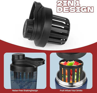 24 oz Shaker Bottle,Stainless Steel Shaker Bottle with Noise-Free Design,Insulated Metal Shakers Bottles Cup for Protein Mixes and Pre Workout,Gym Shaker Bottle (Dark Rainbow)