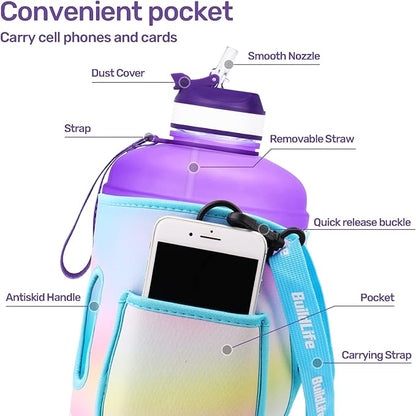 QuiFit Motivational Gallon Water Bottle - with Straw & Time Marker BPA Free Large Reusable Sport Water Jug with Handle for Fitness Outdoor Enthusiasts Leak-Proof