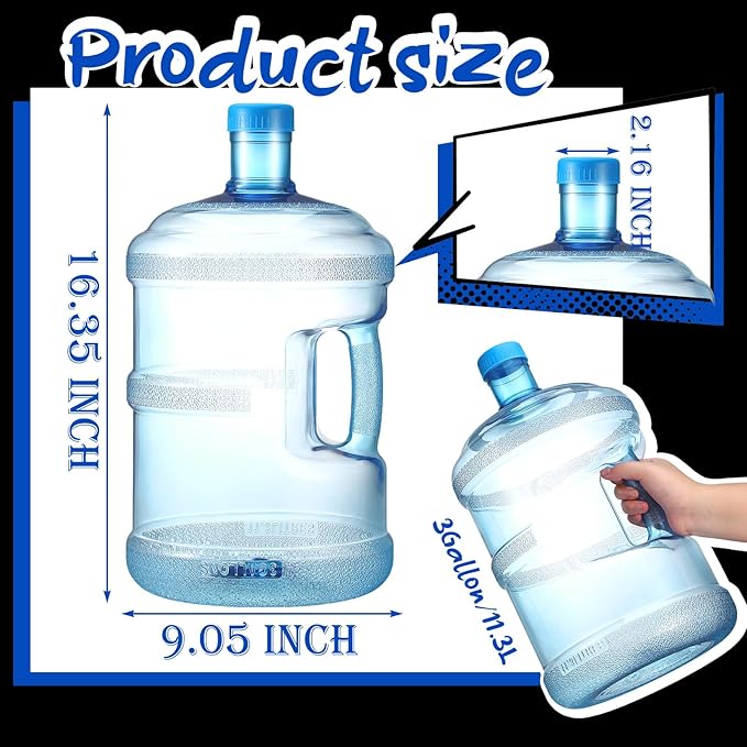 2 Pieces Water Jugs Round Plastic Water Bottle Portable Water Jug with Handle Leakproof Screw Cap Reusable Large Capacity Water Bottle for Camping Outdoor Travel Gym Use(3 Gallon)