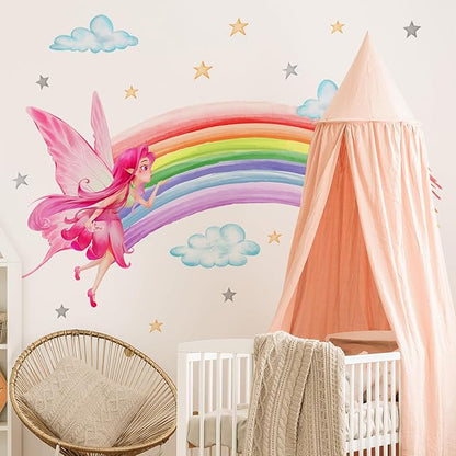 Rainbow & Fairy Wall Decals - 2 Sheets, 30x90cm Each, Perfect for Kids' Room Decor