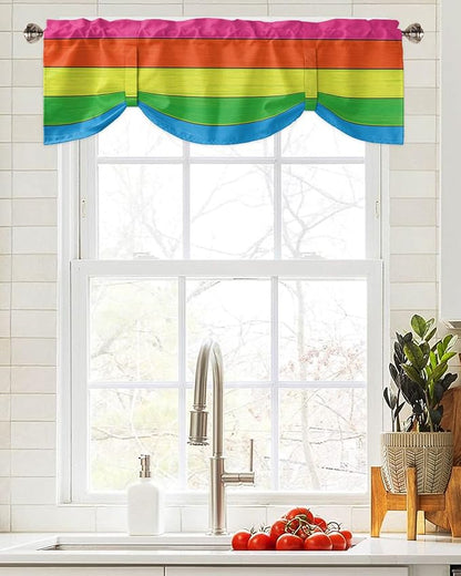 Farmhouse Blackout Tie Up Valance Curtains for Kitchen Windows,Rainbow Retro Rustic Barn Wood Texture Window Toppers Balloon Shades for Living Room/Bathroom/Bedroom,1 Panel,60" X 18" -1 Panel