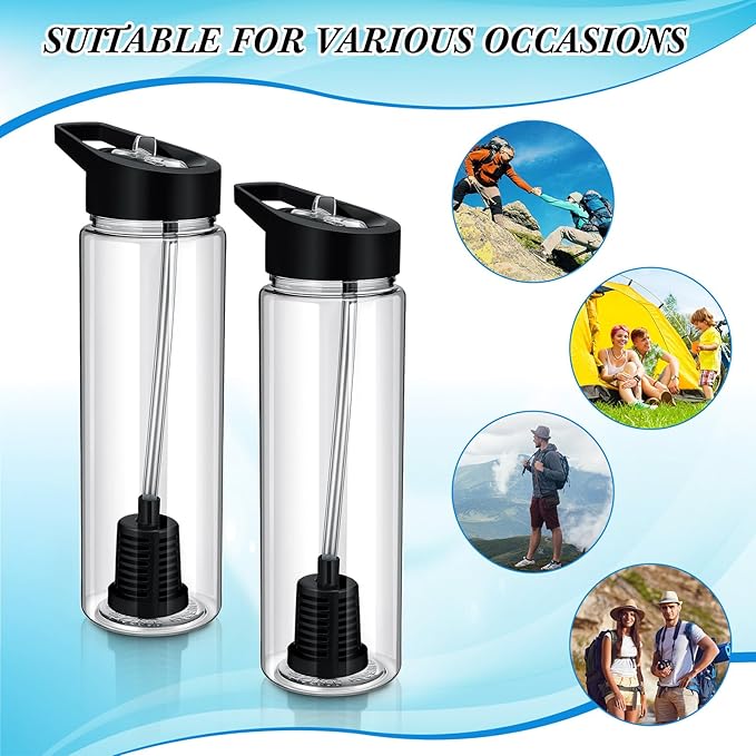 4 Pack Filtered Water Bottle Sports 24 oz Classic Water Bottle with Filter Portable Reusable Plastic Camping Hiking Water Filters with Straw for Travel Survival Backpacking Emergency