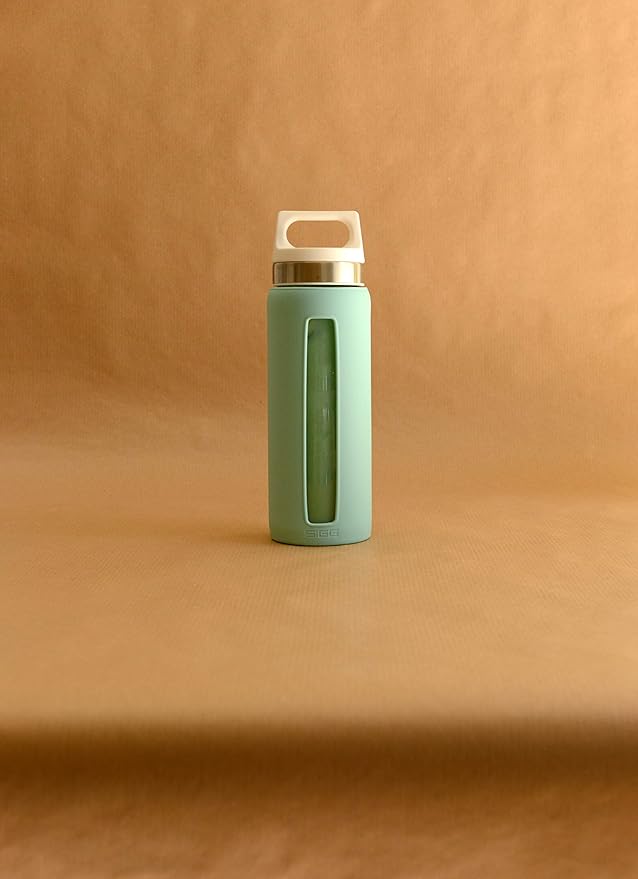 Sigg - Glass Water Bottle - Dream Glacier - Soft Silicon Cover - Leakproof - Dishwasher Safe - BPA Free - Broscilate Glass - 22 Oz
