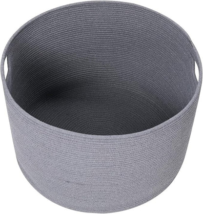 24" x 24" x 17" Max Size Large Cotton Rope Basket, Extra Large Storage Basket, Woven Laundry Hamper, Cloth Storage Bin, for Blankets Clothes Towels Pillows in Living Room, Full Grey