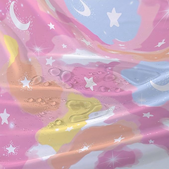 AILONEN Pink Galaxy Shower Curtain,Star and Moon Theme Bathroom Shower Curtain for Girls Kids Teens, 72" W*96" H Colorful Starry Sky Shower Curtain for Bathroom