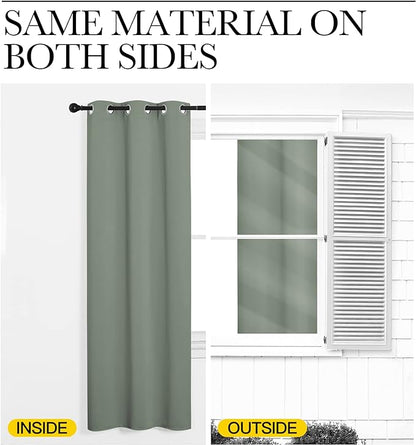 NICETOWN Greyish Green Room Darkening Curtains for Kitchen, Window Treatment Thermal Insulated Solid Grommet Room Darkening Curtains/Drapes for Bedroom (Set of 2, 42 inches Wide by 68 inches Long)