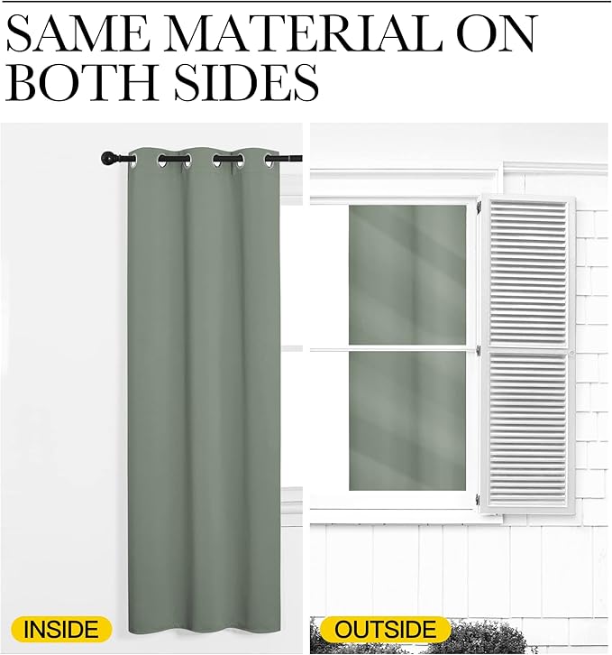 NICETOWN Greyish Green Room Darkening Curtains for Kitchen, Window Treatment Thermal Insulated Solid Grommet Room Darkening Curtains/Drapes for Bedroom (Set of 2, 42 inches Wide by 48 inches Long)