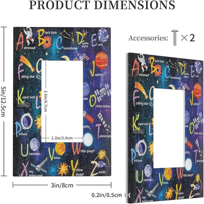 ABC Outer Space 1 Gang Rocker Light Switch Plate Alphabet Galaxy Educational Single Decora Outlet Wall Plate Cover Faceplate Decorative Switchplate GFCI for Kidroom Nursery Living Room Boyroom Decor