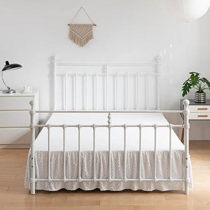 Tufted Bed Skirt,Ruffled Bed Skirt with Split Corners Jacquard Embroidery, King Bed Skirt 14 Inch Drop, King Size Bed Skirt White for Ruffled Bed Skirt with Split Corners, Bed Skirt King Size