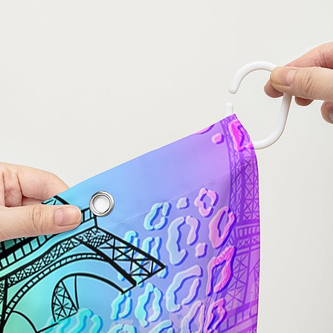 AILONEN Rainbow Shower Curtain for Bathroom, Rainbow Gradient Eiffel Tower Printed Bath Curtain,Women Girls Kids Minimalist Waterproof Fabric Shower Curtain Set with Hooks 48" W*72" H