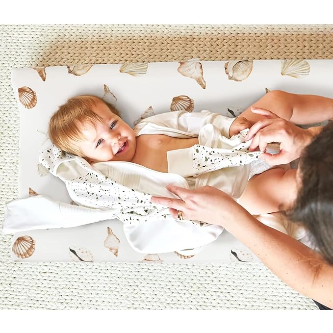 GRSSDER Stretch Ultra Soft Jersey Knit Changing Pad Cover Set 2 Pack,Change Table Pad Covers Fit 32"/34" x 16" Pads Safe and Snug,Stylish Cute Whale Sea Worl for Baby