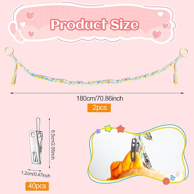 2PCS Stuffed Animal Hammock Corner, 78 Inch Stuff Animal Organizer for Stuffed Animal Storage for Kids Room Decor, Hanging Stuffed Animal Net Holder for Wall or Corner Nursery Collection