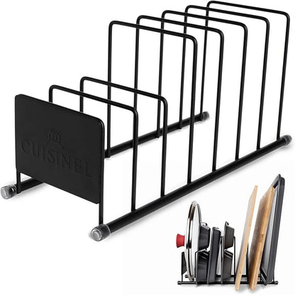 Cuisinel Pot Lid and Dish Organizer Rack - Matte Black Kitchen Storage/Organization Stand - 7-Tier Cabinet/Counter, Cookware, Pots and Pan Lids/Covers, Cutting Board Holder Organizer