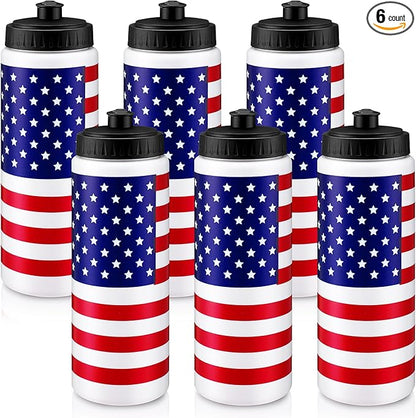 Honeydak Sports Squeeze Water Bottles Patriotic Water Bottles 20oz American Flag Water Bottles with Pull Top Cap Reusable Plastic Water Bottles for Fitness Camping Sports Outdoor Activity Gym
