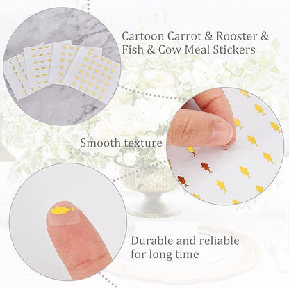 OLYCRAFT 2400Pcs 4 Styles Gold Meal Stickers 0.4 inch Cow/Fish/Chicken/Carrot Meal Choice Stickers Place Card Stickers Wedding Banquet Meal Indicator Stickers for Kitchen Sticker