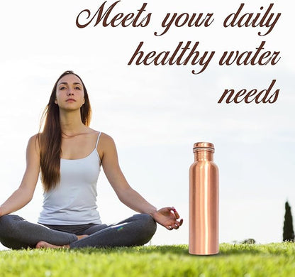 Plain Copper Water Bottle With Set Of 2 Plain Tumbler | Ayurvedic Copper Storage Water Bottle | Pure Authentic Copper Bottle (34 Oz /1000ml ) With Set 2 Copper Tumblers For Drinking