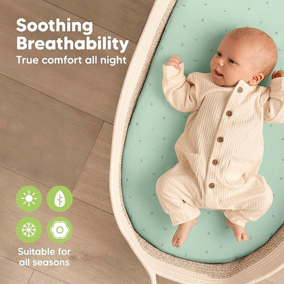 2-Pack Organic Bassinet Sheets for Girls, Boys - 100% Cotton Bassinet Mattress Sheets Compatible with Halo Bassinest Swivel Sleeper, Graco, Baby Delight, Chicco,Unisex Fitted Bassinet Sheets (Bunnies)