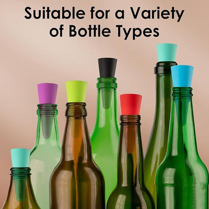 8 PCS MultiColor Silicone Wine Stoppers with Threaded Seal Ring and Stainless Top - Suitable for Wine and Beverage Bottles - Keeping Wine or Beverage Fresh