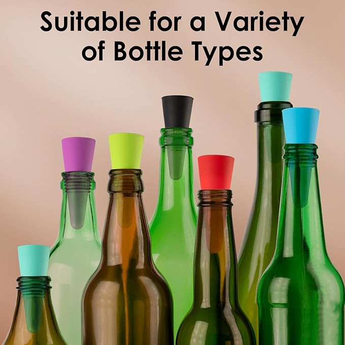 9 PCS MultiColor Silicone Wine Stoppers with Threaded Seal Ring and Stainless Top - Suitable for Wine and Beverage Bottles - Keeping Wine or Beverage Fresh…