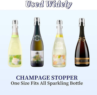 2Pcs Champagne Stoppers, Stainless Steel Wine Stopper, Food Grade Silicone Sparkling Wine Bottle Stoppers for Storing Champagne and Sparkling Wine, Leak-Proof, Sealed, Reusable (Silver)