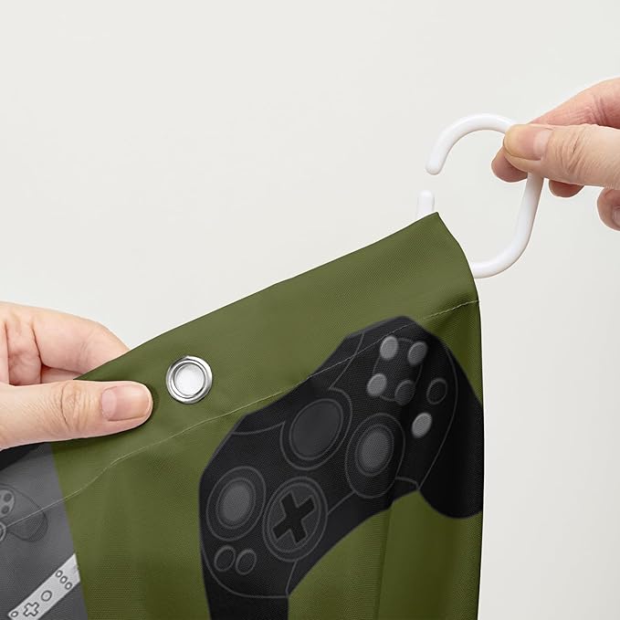 AILONEN Gamer Shower Curtain,Olive Green Ball Sports Waterproof Fabric Shower Curtain for Boys Kids Teens, 36" W*72" H Gaming Gamer Theme Shower Curtain Sets