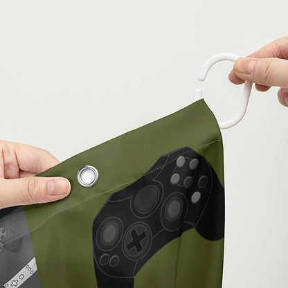 AILONEN Gamer Shower Curtain,Olive Green Ball Sports Waterproof Fabric Shower Curtain for Boys Kids Teens, 72" W*84" H Gaming Gamer Theme Shower Curtain Sets