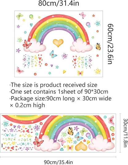 Rainbow Wall Decals Colourful Butterflies Cloud Wall Stickers Girls Bedroom Baby Nursery Playroom Wall Decor Gifts for Girls