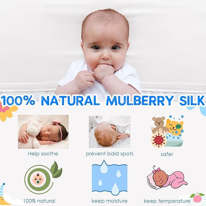 23 Momme Silk Crib Slip for Baby Hair, No More Bed Head and Baby Bald Spots, 100% Silk Crib/Bassinet Sheets for Baby Boy/Girl (White)