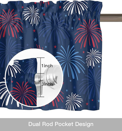 July 4th Kitchen Curtains Valances for Windows Fireworks Celebrate Patriotic Americana Stars Rod Pocket Window Treatment for Kitchen/Living Room/Bedroom/Bathroom, 42" X 18", Red, White and Blue
