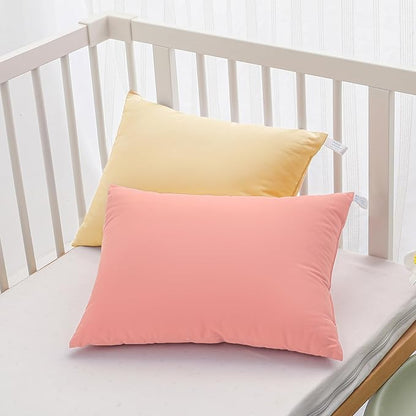 MEILA 2 Pack Cotton Toddler Pillows, 13x18 Pillows for Sleeping and Traveling, Machine Washable Kids Pillows Ideal for Crib, Bed, Cot and Nap, Beige & Grapefruit