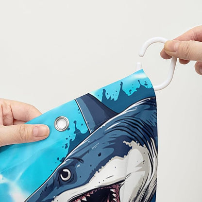 AILONEN Blue Shark Shower Curtain,Scream Shark Bath Curtain Gifts for Kids,Ocean Animal Polyester Waterproof with 12 Plastic Hooks, 36" W*72" H Blue