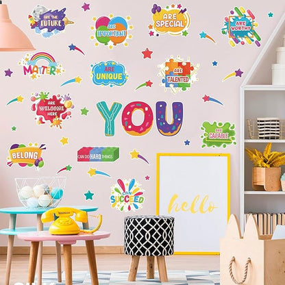 LHIUEM Kids Inspirational Wall Decals 38PCS Funny Daycare Wall Stickers for Toddler Splatter Stars Peel and Stick Testing Motivation Gifts for Students Splotches Wall Decor for Classroom Playroom Bathroom
