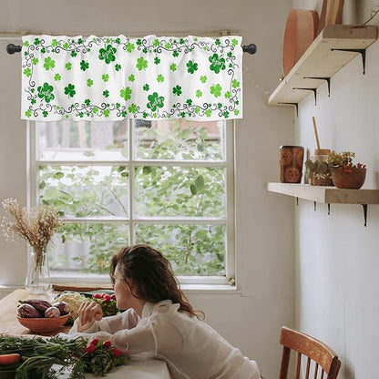 St. Patrick's Day Valances Kitchen Curtains for Windows,Shamrock Irish Clover Rod Pocket Valances Seasonal Spring Holiday Decoration Short Curtains For Bedroom/ Living Room,54" X 18" -1 Panel