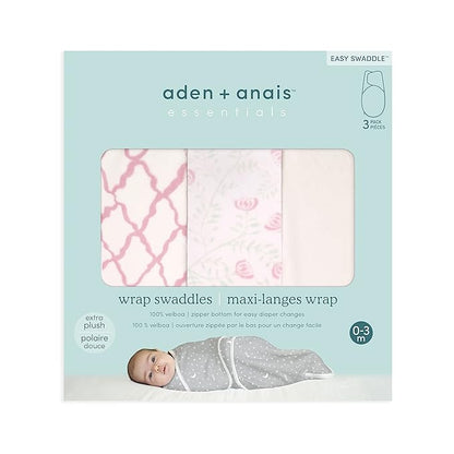 aden + anais, Velboa Baby Wrap, Newborn Wearable Swaddle Blanket, TOG 1.5, 3 Pack, Pink Arts and Crafts, 0-3 Months