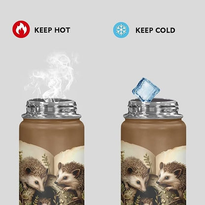 Cute Hedgehog Insulated Water Bottles with Handle, 20 Oz Stainless Steel Metal Water Bottle, Cold & Hot Water Bottle Travel Cup for Travel Camping Hiking