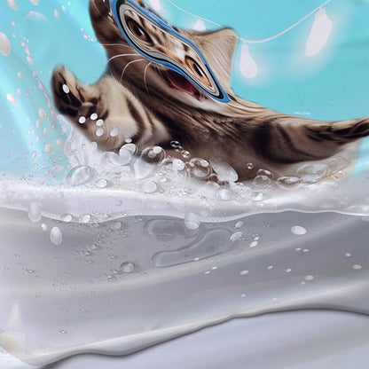 AILONEN 3D Bathtub Cat Shower Curtain for Kids 72" W*72" H Inch,Kawaii Diving Cat Leaps Out of Bathtub Shower Curtain,12 Pack Hooks Polyester Waterproof Fabric Decor for Bathroom Bathtub Panels