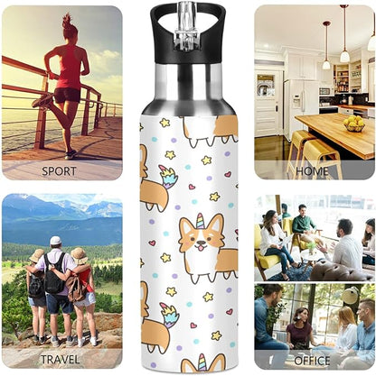 Blueangle 20oz Elsh Corgi Water Bottle, BPA Free Stainless Steel Water Bottle Leak-Proof Sports Bottle for Camping Workouts Gym and Outdoor Activity