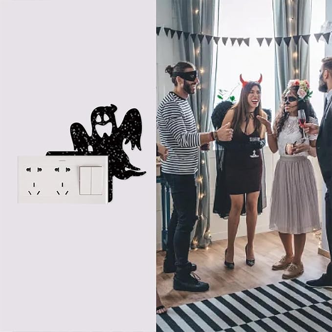 Removable 8 Pack Creative Halloween Switch Decals Black Ghost Skeleton Witch Door Frame Wall Decals Decorative Art Murals for Halloween Living Room Bedroom Bathroom Kitchen Light Switch Decor Decals