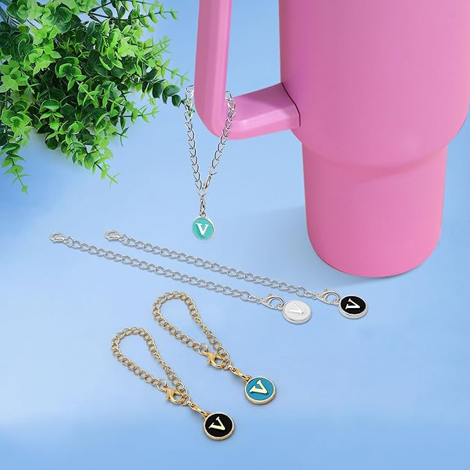 6PCS Letter Charm Accessories for Stanley Cup, Name ID Letter Handle Charm for Stanley Handle Identification Letter Pendant Handle Decoration for Stanley Tumbler Charms (Letter V)