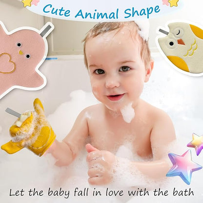 4 Pcs Children Bath Mitt Washcloths Gloves Kids Body Scrubber for Bathing with Cute Animal Shape, Wash Cloths for Babies, Bath Sponge for Kids & Toddler & Adults(Cute Tiger, Eagle, Duckling, Chicken)